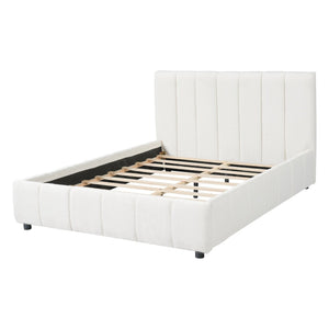 English Elm Queen Boucle Upholstered Bed Tufted Oversized Headboard Minimalist Bedroom Frame N757Q401168W