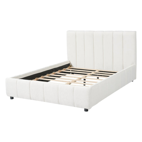 English Elm Queen Boucle Upholstered Bed Tufted Oversized Headboard Minimalist Bedroom Frame N757Q401168W