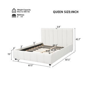 English Elm Queen Boucle Upholstered Bed Tufted Oversized Headboard Minimalist Bedroom Frame N757Q401168W