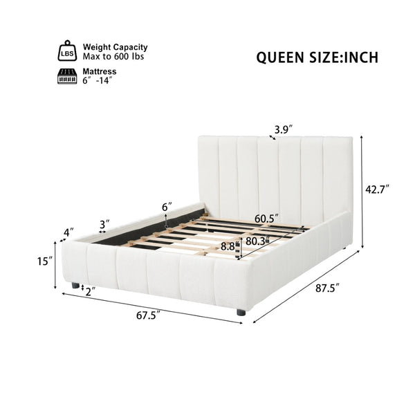 English Elm Queen Boucle Upholstered Bed Tufted Oversized Headboard Minimalist Bedroom Frame N757Q401168W