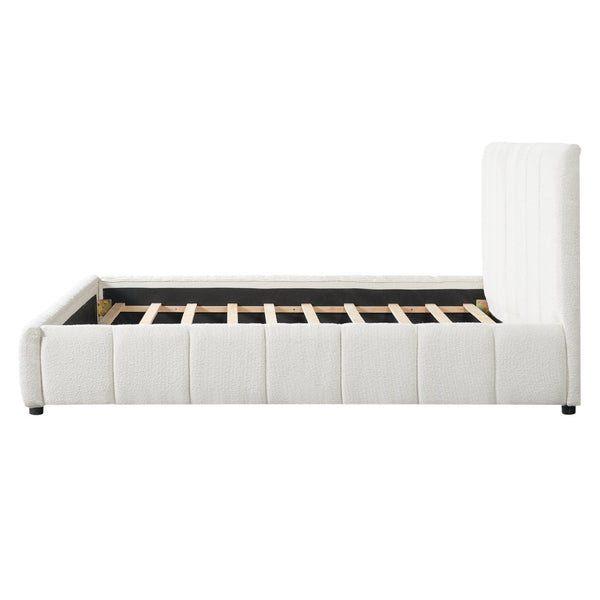 English Elm Queen Boucle Upholstered Bed Tufted Oversized Headboard Minimalist Bedroom Frame N757Q401168W