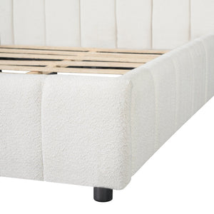 English Elm Queen Boucle Upholstered Bed Tufted Oversized Headboard Minimalist Bedroom Frame N757Q401168W