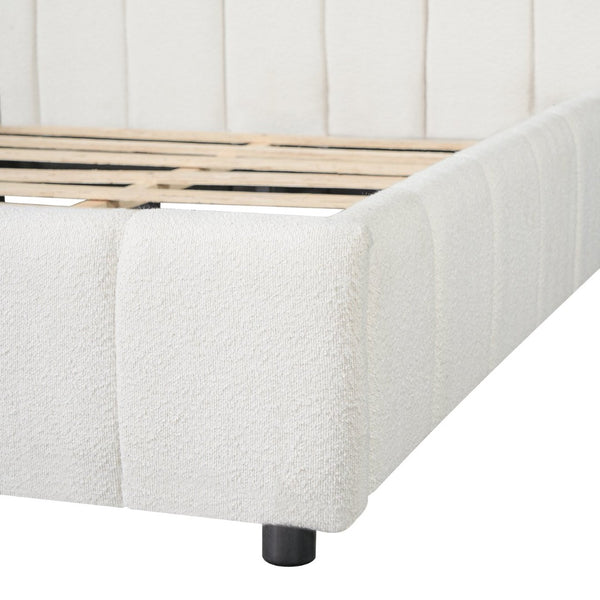 English Elm Queen Boucle Upholstered Bed Tufted Oversized Headboard Minimalist Bedroom Frame N757Q401168W