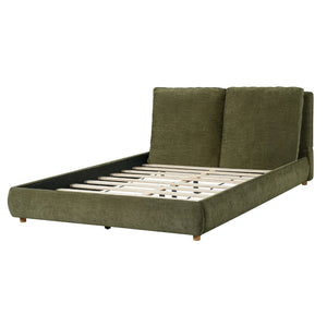 English Elm Queen Platform Bed Cotton Linen Upholstered Frame with Solid Wood Legs Pillow Headboard N757Q402354V