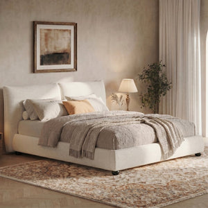 English Elm Queen Linen Upholstered Platform Bed Pillow Back Headboard Modern Bedroom Frame N757Q420231W