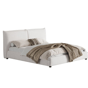 English Elm Queen Linen Upholstered Platform Bed Pillow Back Headboard Modern Bedroom Frame N757Q420231W