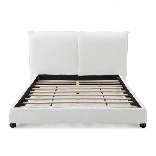 English Elm Queen Linen Upholstered Platform Bed Pillow Back Headboard Modern Bedroom Frame N757Q420231W