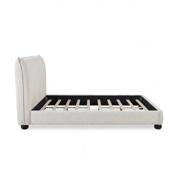 English Elm Queen Linen Upholstered Platform Bed Pillow Back Headboard Modern Bedroom Frame N757Q420231W