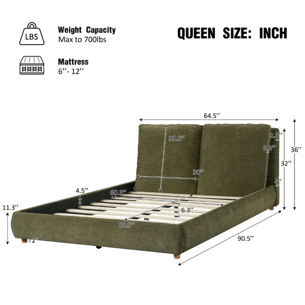 English Elm King Velvet Wingback Bed with Diamond Tufting Nailhead Trim and Sleek White Legs Olive Green Queen N757Q508022V