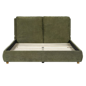 English Elm King Velvet Wingback Bed with Diamond Tufting Nailhead Trim and Sleek White Legs Olive Green Queen N757Q508022V