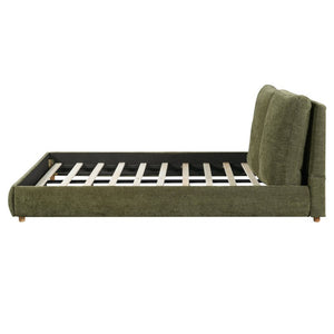 English Elm King Velvet Wingback Bed with Diamond Tufting Nailhead Trim and Sleek White Legs Olive Green Queen N757Q508022V