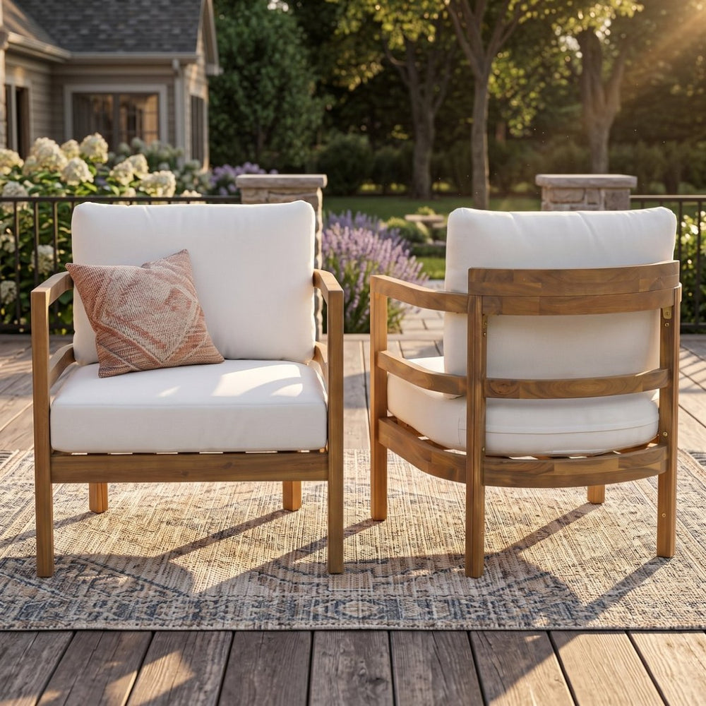 English Elm Outdoor Solid Acacia Wood High Back Lounge Chair Set Patio Ergonomic Seating N757S238551B