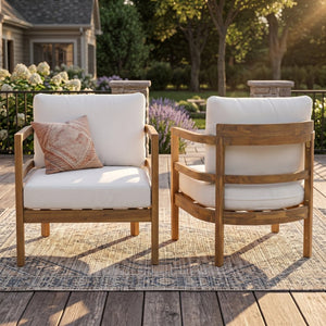 English Elm Outdoor Solid Acacia Wood High Back Lounge Chair Set Patio Ergonomic Seating N757S238551B