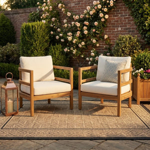 English Elm Outdoor Solid Acacia Wood High Back Lounge Chair Set Patio Ergonomic Seating N757S238551B