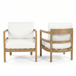 English Elm Outdoor Solid Acacia Wood High Back Lounge Chair Set Patio Ergonomic Seating N757S238551B