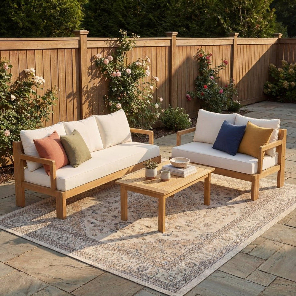 English Elm Outdoor Acacia Wood 5 Seat Modular Patio Sectional Set with Low Profile Coffee Table N757S388745N
