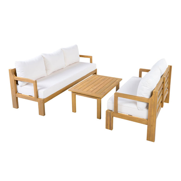 English Elm Outdoor Acacia Wood 5 Seat Modular Patio Sectional Set with Low Profile Coffee Table N757S388745N