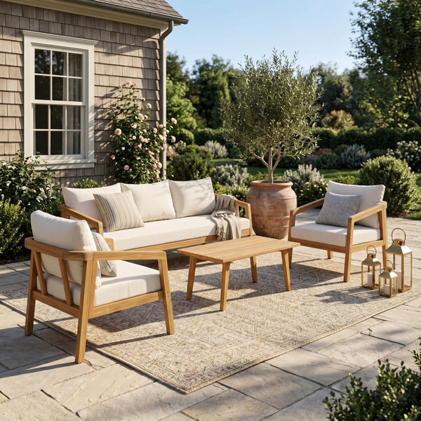 English Elm Outdoor Acacia Wood 5 Piece Patio Chat Set with Deep Cushions and Coffee Table N757S395516I