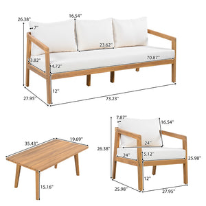 English Elm Outdoor Acacia Wood 5 Piece Patio Chat Set with Deep Cushions and Coffee Table N757S395516I