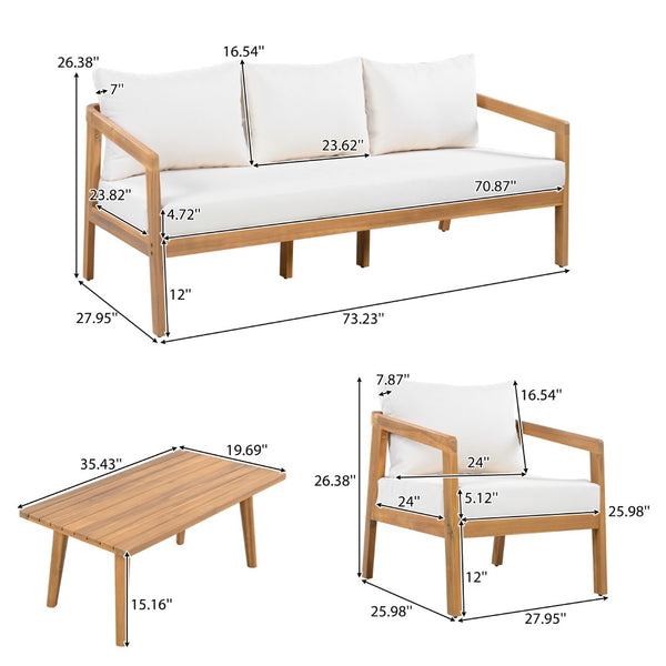English Elm Outdoor Acacia Wood 5 Piece Patio Chat Set with Deep Cushions and Coffee Table N757S395516I