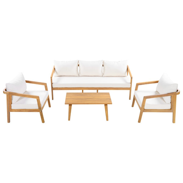 English Elm Outdoor Acacia Wood 5 Piece Patio Chat Set with Deep Cushions and Coffee Table N757S395516I