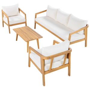 English Elm Outdoor Acacia Wood 5 Piece Patio Chat Set with Deep Cushions and Coffee Table N757S395516I