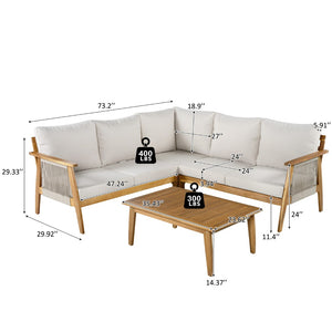 English Elm Outdoor Acacia Wood Rope Weave 4 Piece Sectional Set for Patio Resort Style N757S408828B