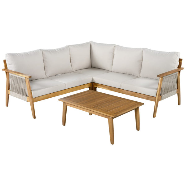 English Elm Outdoor Acacia Wood Rope Weave 4 Piece Sectional Set for Patio Resort Style N757S408828B