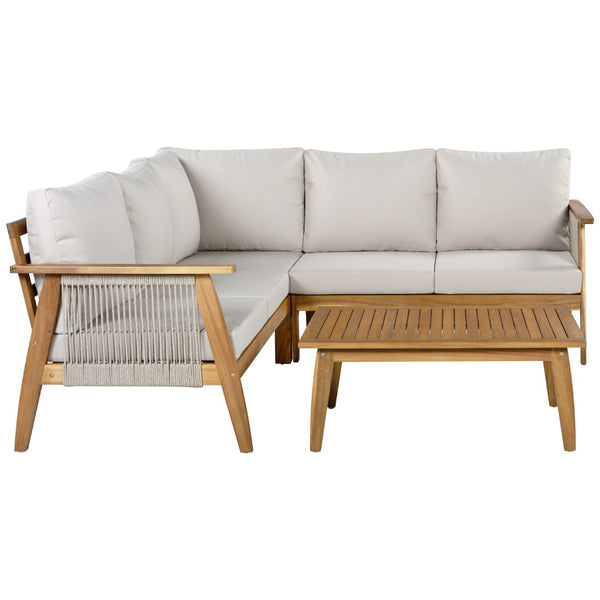 English Elm Outdoor Acacia Wood Rope Weave 4 Piece Sectional Set for Patio Resort Style N757S408828B