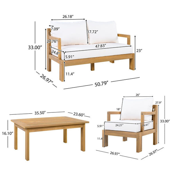 English Elm Outdoor Solid Acacia Wood 4 Piece Patio Chat Set with Thick Foam Cushions Resort Style N757S488746N