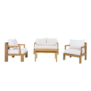 English Elm Outdoor Solid Acacia Wood 4 Piece Patio Chat Set with Thick Foam Cushions Resort Style N757S488746N