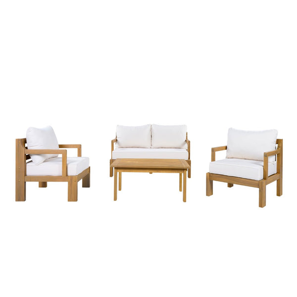 English Elm Outdoor Solid Acacia Wood 4 Piece Patio Chat Set with Thick Foam Cushions Resort Style N757S488746N