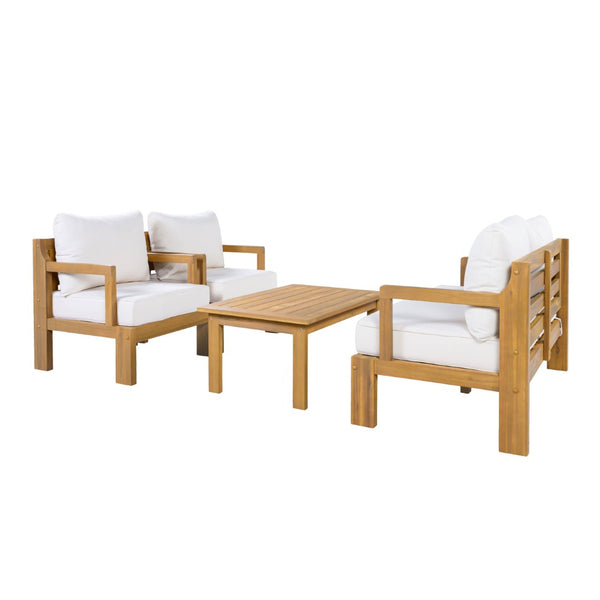 English Elm Outdoor Solid Acacia Wood 4 Piece Patio Chat Set with Thick Foam Cushions Resort Style N757S488746N