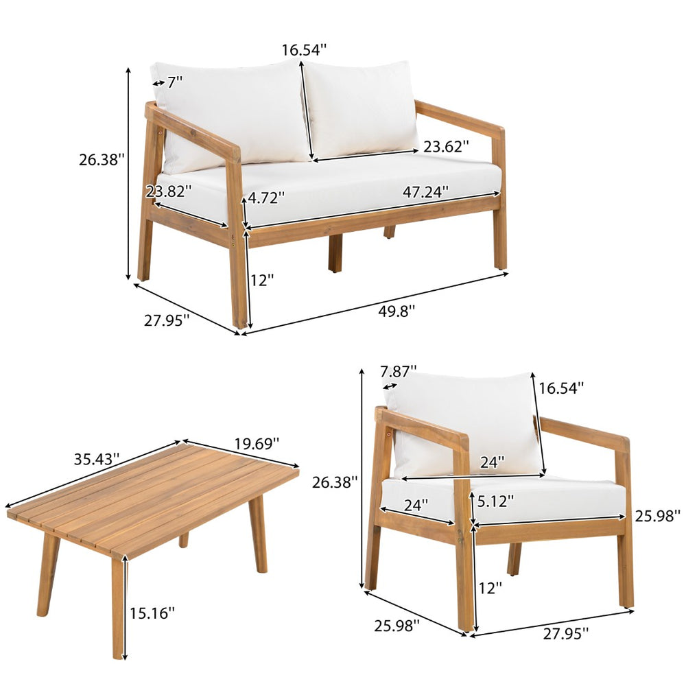 English Elm Outdoor Solid Acacia Wood 4 Piece Patio Chat Set with Thick Cushioned Seating N757S495517I