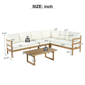 English Elm Outdoor Solid Acacia Wood Modular Sectional Sofa Set with Water-Repellent Cushions N757S538539B