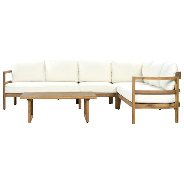 English Elm Outdoor Solid Acacia Wood Modular Sectional Sofa Set with Water-Repellent Cushions N757S538539B