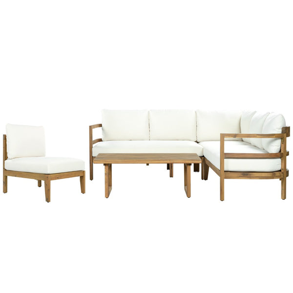 English Elm Outdoor Solid Acacia Wood Modular Sectional Sofa Set with Water-Repellent Cushions N757S538539B