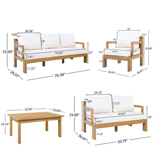 English Elm Outdoor Acacia Wood Modular Sectional Set with Deep Foam Cushions for Patio Lounging N757S588747N