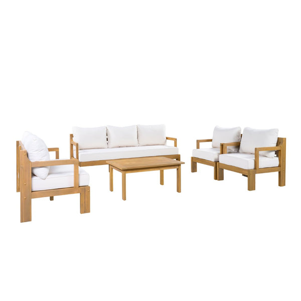 English Elm Outdoor Acacia Wood Modular Sectional Set with Deep Foam Cushions for Patio Lounging N757S588747N