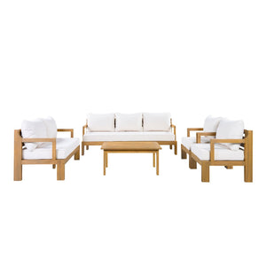 English Elm Outdoor Acacia Wood Modular Sectional Set with Deep Foam Cushions for Patio Lounging N757S588747N