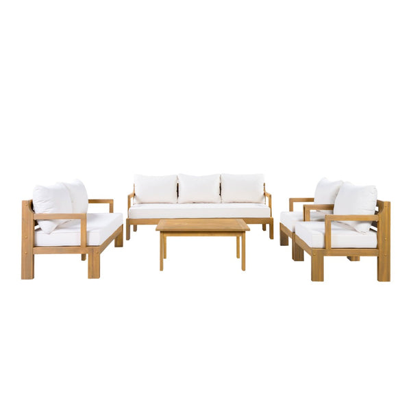 English Elm Outdoor Acacia Wood Modular Sectional Set with Deep Foam Cushions for Patio Lounging N757S588747N