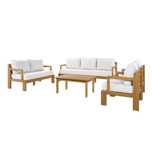 English Elm Outdoor Acacia Wood Modular Sectional Set with Deep Foam Cushions for Patio Lounging N757S588747N