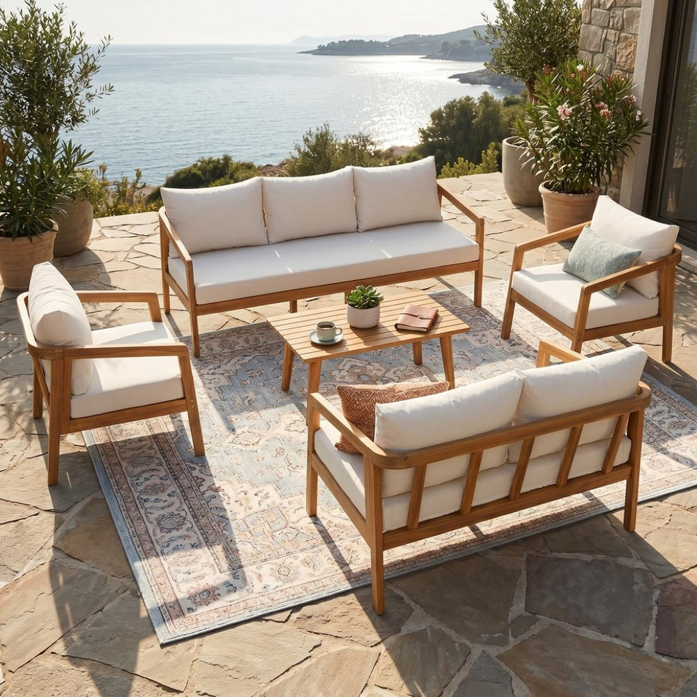 English Elm Outdoor Acacia Wood 7 Seat Modular Patio Sectional Set with Foam Cushions N757S595518I