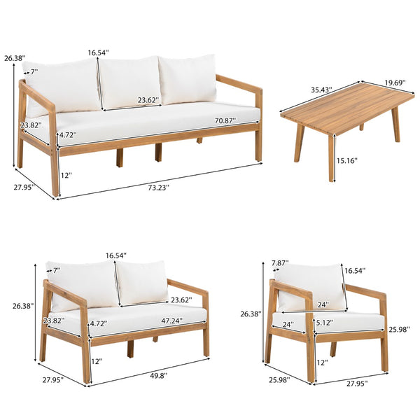English Elm Outdoor Acacia Wood 7 Seat Modular Patio Sectional Set with Foam Cushions N757S595518I