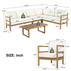 English Elm Outdoor Solid Acacia Wood 6 Seat Modular Sectional Set with Coffee Table N757S638551B