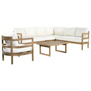 English Elm Outdoor Solid Acacia Wood 6 Seat Modular Sectional Set with Coffee Table N757S638551B