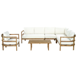 English Elm Outdoor Solid Acacia Wood 6 Seat Modular Sectional Set with Coffee Table N757S638551B