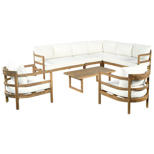 English Elm Outdoor Solid Acacia Wood 7 Seat Sectional Patio Sofa Set with Thick Cushions N757S738551B