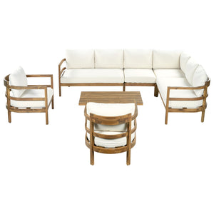 English Elm Outdoor Solid Acacia Wood 7 Seat Sectional Patio Sofa Set with Thick Cushions N757S738551B