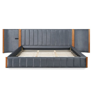 English Elm California King Velvet Platform Bed Wingback Tufted Headboard with Built-in Usb Charging N758C556970N